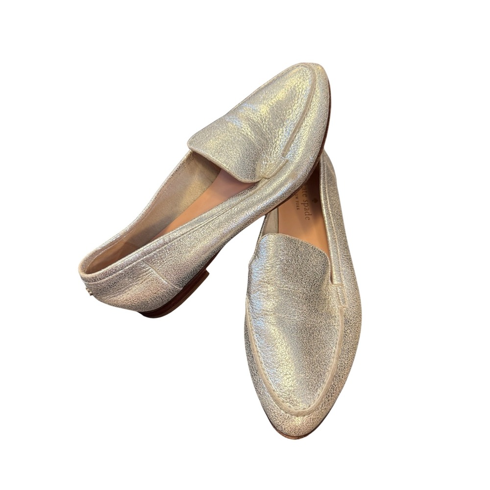 Kate Spade Loafers Womensβ 6.5 Silver Metallic Cracked Leather Slip On Shoes